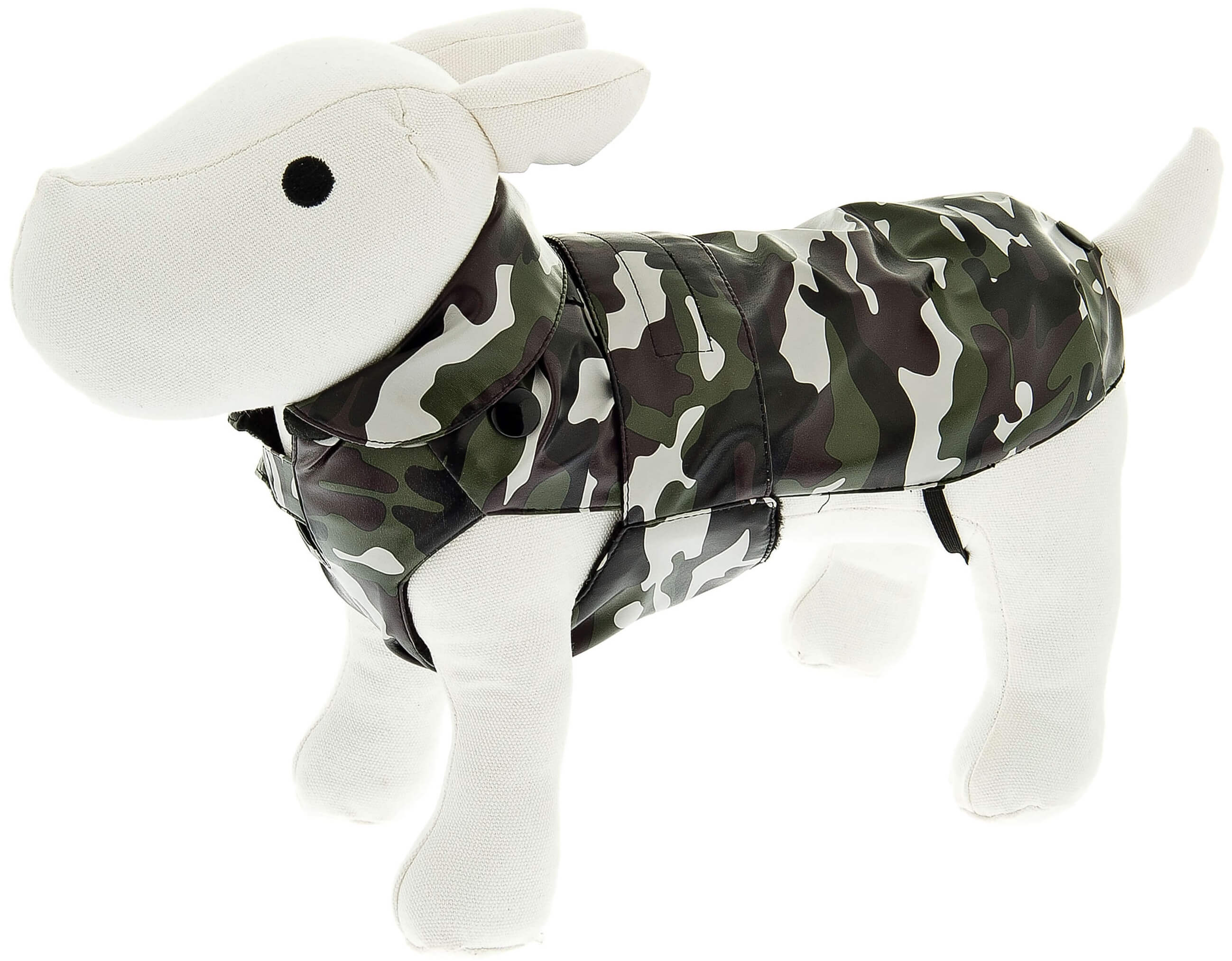 Hundejacke camouflage an weissen Hundemodel
